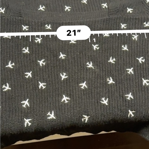 Maeve/Anthropologie Black Sweater with White airplane Accents - Picture 7 of 8
